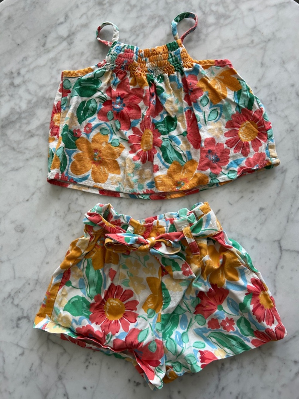Copper Key Girls Floral Tank Top & Shorts Set - Yellow, Coral & Teal size 3T